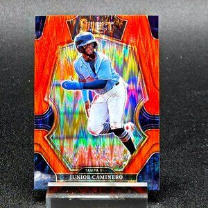 2023 Junior Caminero RC Select Prizms Orange Flash Premier Level Tampa Bay Rays